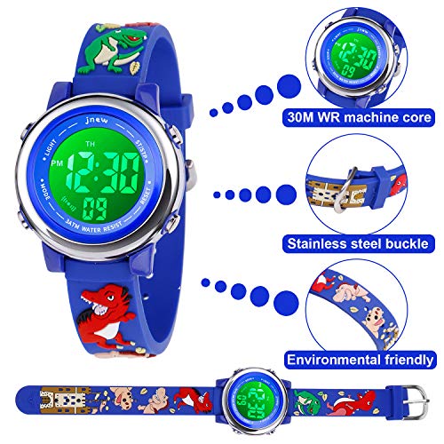 Kids Watch 3D Cartoon Toddler Wrist Digital Watch Waterproof 7 Color Lights with Alarm Stopwatch for 3-10 Year Boys Girls Little Child (Dinosaur A-Blue)2