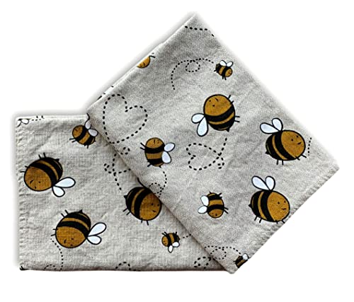 JOWOLLINA 2er-Set: Gourmet Geschirrtücher Küchenhandtücher Handtücher Tücher 44x68 cm Halbleinen Stonewashed Bedruckt (Biene gelb) Cover