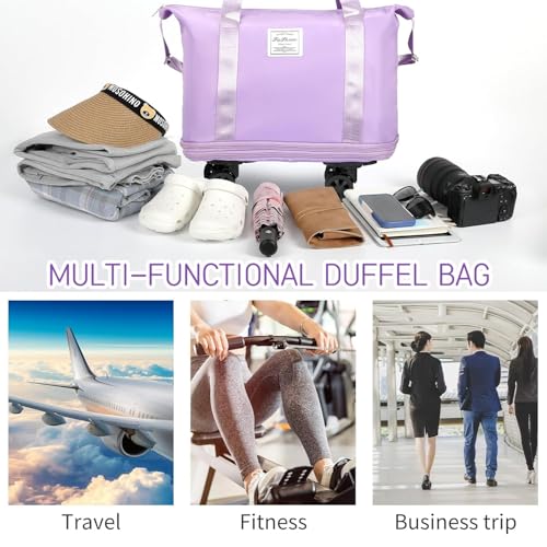 Image of Foldable Shopping Trolley Bag with Wheels Lightweight Waterproof Travel Grocery Bag, Expandable Rolling Tote for Women, Multi-Use Carry Bag with Handles, Compact & Stylish(Multicolor)