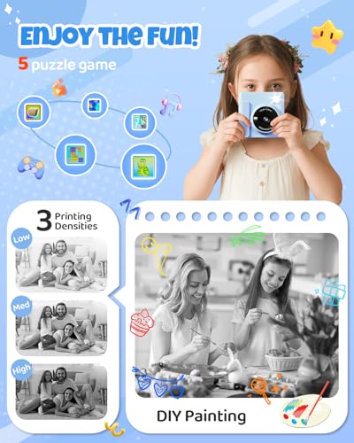 Image of TIATUA Kids Instant Print Camera, 1080P HD Video Digital Toy, Blue | Includes 32GB Card, 3 Rolls Paper & 5 Coloured Pens, Inkless Print, 16x Zoom, Christmas Birthday Toy Gift for Kids 3-14