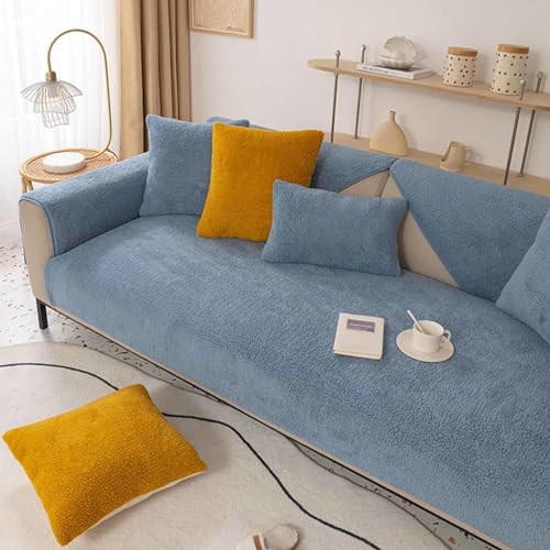 YSZBD Funny Fuzzy Corner Non Slip Sofa Cover 2/3/4/1 Seater Sofa Slipcovers I/l Shape Fluffy Thick Rabbit Plush Sofa Cushion Apply to Living Room Dogs Cat Pet,Blue2-90x160cm