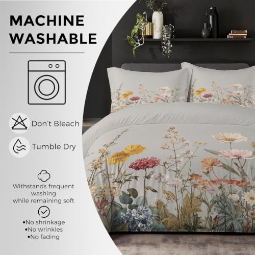 Linge de lit microfibre douce parure fleur sauvage imprimé botanique rustique - 7