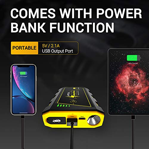 LOFTEK Portable Car Battery Jump Starter (Up to 7.0L Gas or 5.5L Diesel Engine), 12V Power Pack Auto Battery Booster with Built-in LED Light
