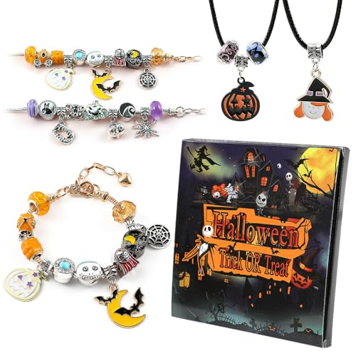Halloween Treasure Charm Bracelet, 2025 DIY Adjustable Cute Halloween Charm Bracelet Advent, Nightmare Before Christmas Charm Bracelets Blind Box for Women Decorations Gift