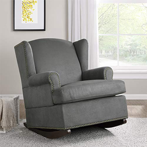 Baby Relax Harlow Wingback Nursery Room Rocker with Nail Heads, Charcoal