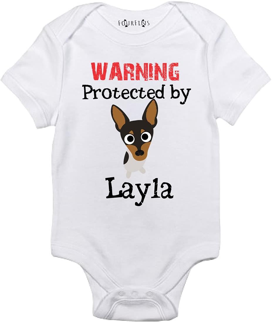 Warning Protected by a Toy terrier Personalized Baby dog outfit
