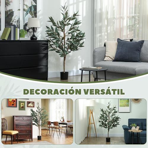 Miniatura 8 de Homcom Planta Artificial Decorativa Grande 150 Cm Laurel Artificial Planta Con Maceta Y Hojas Para Interior Verde
