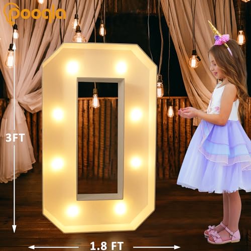 Image of Pooqla 3 FT Light Up Number 0 for 10th 20th 50th Birthday Decorations, Large Marquee Number with Cool White & Warm White LED Lights Birthday Party Decorations for Girl Boy