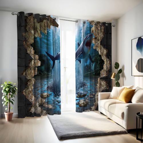Rideau occultant requin cascade 3D | Double drapé isolant 140x245 cm