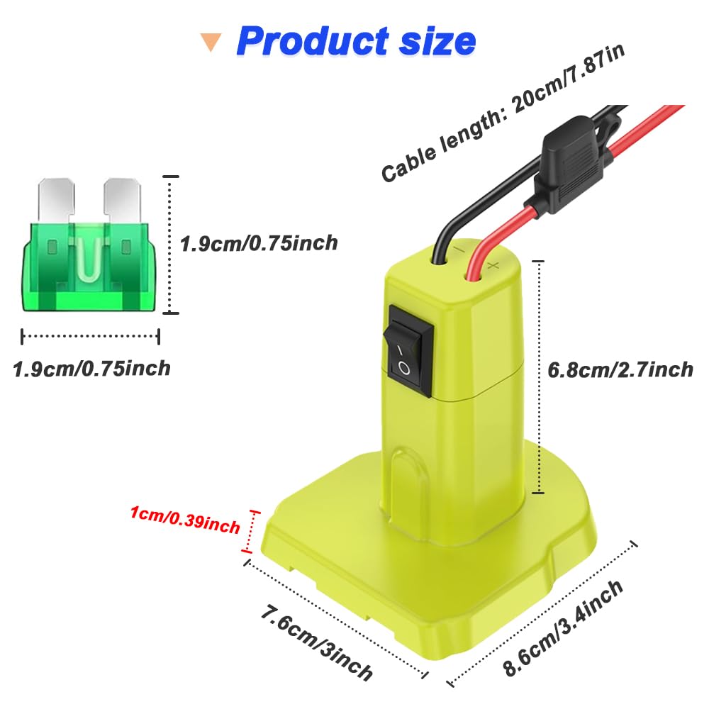 Adaptateur de batterie de roue électrique pour Ryobi 18V Battery Converter Kit, Connecteur d'alimentation, avec 12AWG Wire Harness Switch & Fuse, Low-voltage Protection Module (2 Pack)