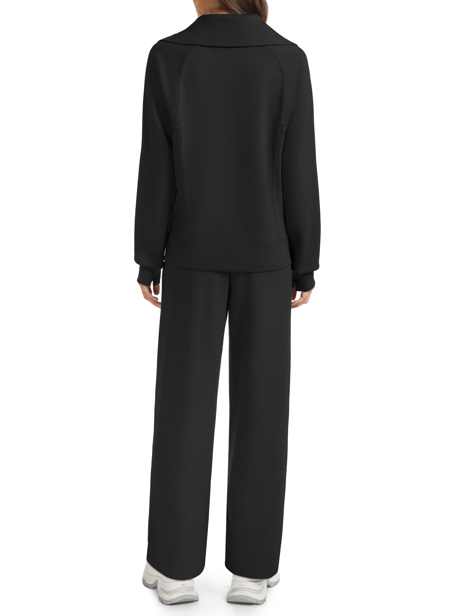 Casly Lamiit Conjunto de 2 piezas para mujer, sudadera con solapa y media cremallera, pantalones deportivos a juego, conjuntos de otoño