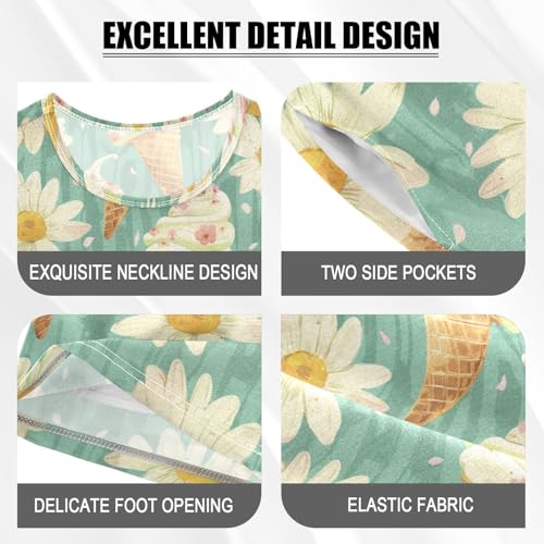 ALAZA Daisy Flowers Ice Creams Pajama Set Short Sleeve Sleepwear Soft Lounge Nightwear4