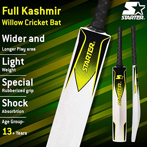 Image of Starter Kashmir Willow Cricket Bat with Half Cane Handle- 13+ Years Kids-Full Size-Yellow & Black