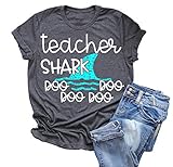 Anbech Womens Teacher Shark doo doo Shirt Short Sleeve Funny Graphics Blouse Tops (S, Gray)