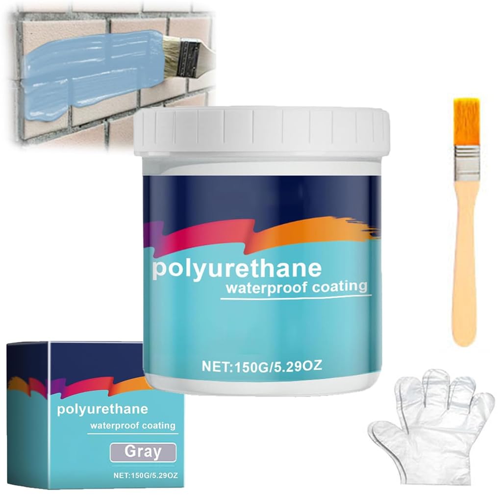 Polyurethane Waterproof Coating, 150g Polyurethane Coating Sealing Glue, Super Strong Polyurethane Waterproof Leak Repair Coating for Roof Wall (Gray)