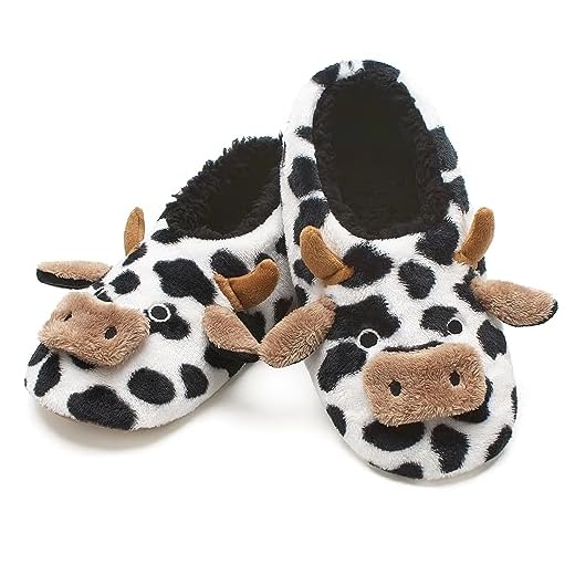 cosyone1997 Cute Slippers for Women Adults Kids Girls Boys Teens, Fuzzy Bedroom Shoes Indoor, Soft Cozy Fluffy House Socks, Unique Funny Christmas Gifts for Mom Grandma Animal Lovers, Cow Size 7-8