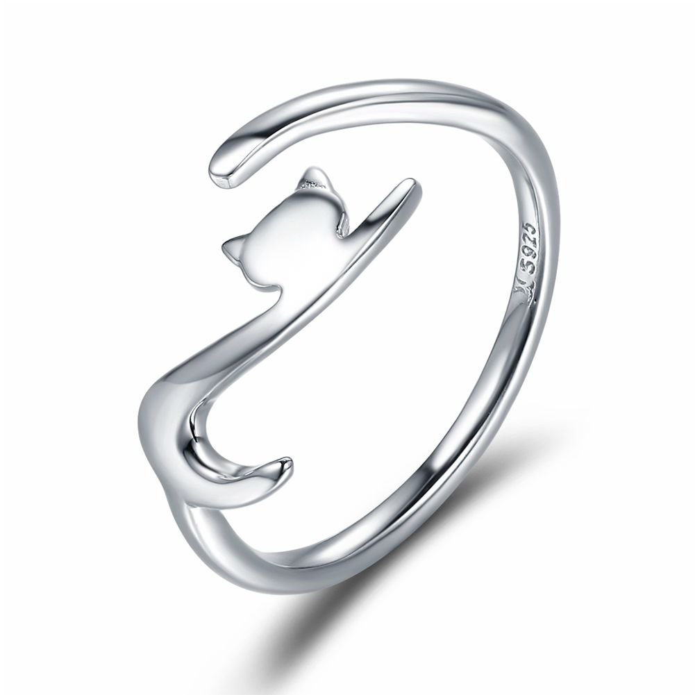 925 Sterling Silver Ring, Adjustable Open Cat Style Ring Fashion Jewelry for Girl Teenagers Gift Universal Sizes
