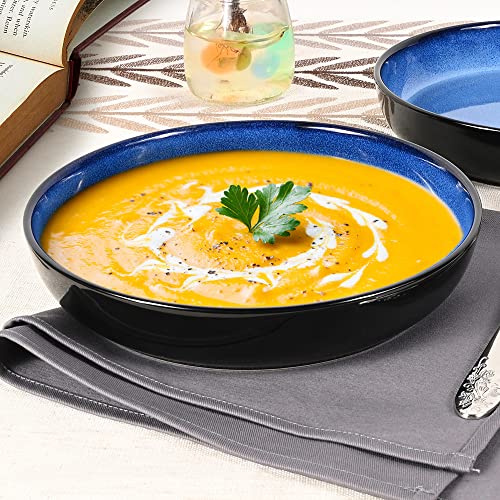 Meky Pasta Bowls, 32Oz, 8.5 Inch Porcelain Salad Plates Set, Serving Dishes For Thanksgiving & Christmas - Set Of 2, Durable & Chip Resistant, Dishwasher & Microwave Safe,Sea Blue #TOP5