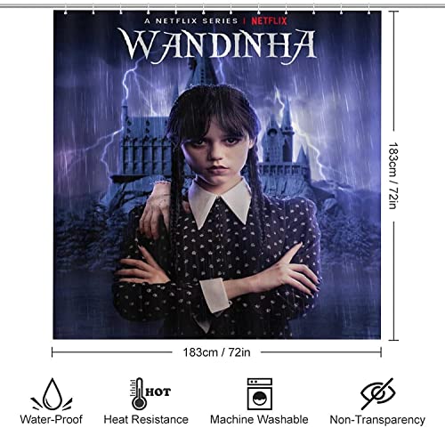 Wednesday Adams 4 Stück Duschvorhang Sets,enthalten Anti-Rutsch-Teppich,Toilettendeckel Abdeckung, Badematte Und… – Bild 3