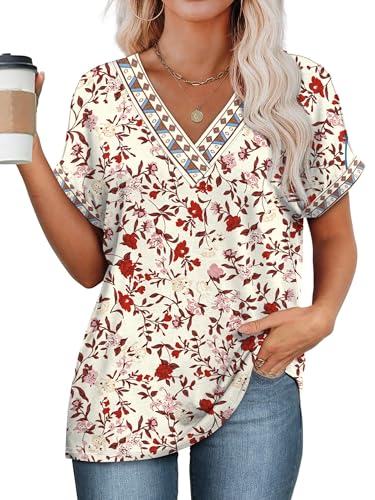 Image of WIHOLL Womens Summer Tops Short Dolman Sleeve Shirts 2026 Fashion V Neck Outfits Clothes