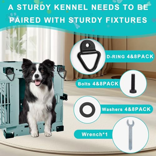 4-Pack Black Heavy Ruffland Kennel Duty Dog Crate Tie Down Kit - 1000LB Load Limit D-Ring Securing System with Bolts and Spanner, Easy Vehicle Installation