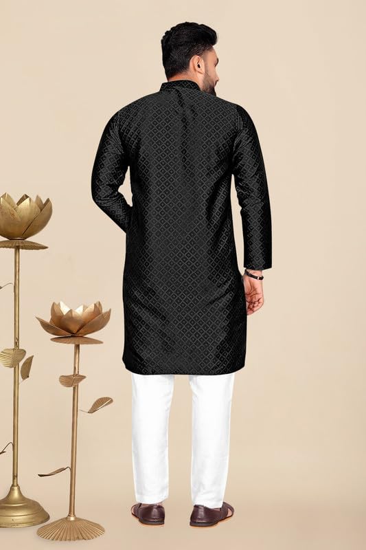 Image of Mens Self Design Cotton Silk Kurta Pyjama Set