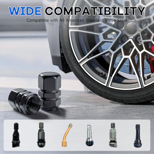 Image of JUSTTOP Car Tire Valve Stem Caps, 12pcs Air Caps Cover, Universal for Cars, SUVs, Bike, Trucks and Motorcycles-Black