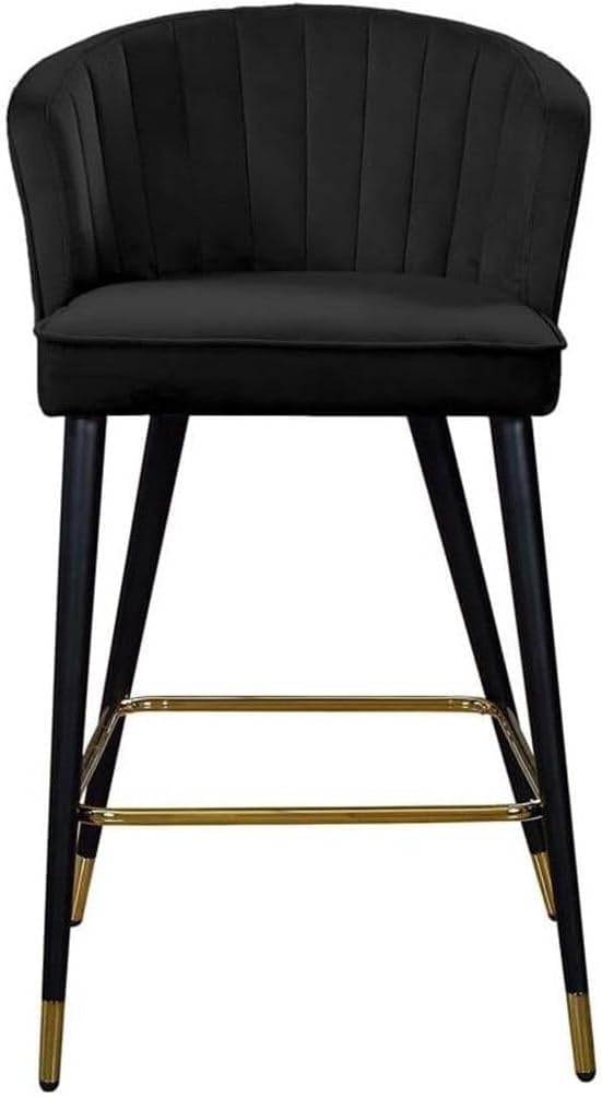 HomeStock City Chic Modern, Contemporary Velvet Upholstered Counter Height Stool with Channel Tufting and Gold Tipped, Black Metal Legs, Grey, 20" W x 21" D x 36.5" H Black