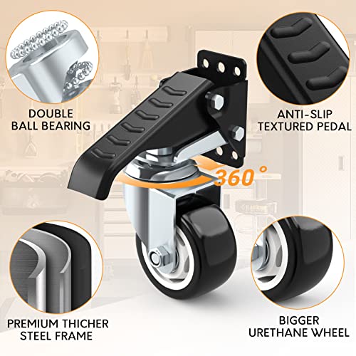 SOLEJAZZ Kit de roulettes d'établi, capacité de 400 kg, roulette d'établi rétractable robuste, toutes les roues en uréthane de construction en acier, gabarit d'installation en prime, paquet de 4