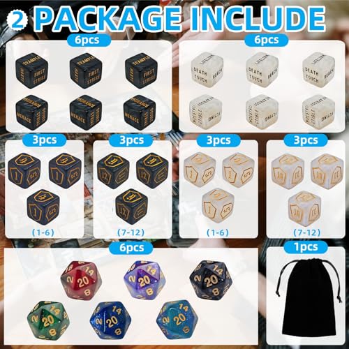 90-teiliges MTG-Zähler-Würfel-Set – AbilityKeyword-Zähler, -1/+1 Lebenszähler, Schild-Lebenszähler-Würfel, Kreatur-Statistik-Buffs, Marmor-Farbe-D6-Würfel, für MTG, TCG, Kartenspiele (inkl. schwarzer