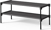 Kitsure Stackable 2-Tier Shoe Rack Organizer, 27.5" Wide Non-Woven Shelves for Closet, Entryway, Garage - Black Free-Standing Shoe Storage