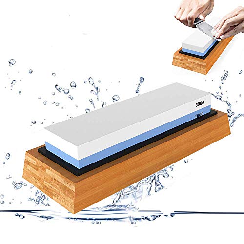 Piedra de Afilar de Cuchillos FIRIK Grano 1000/6000 de Doble Cara con Soporte de Bambú Antideslizante