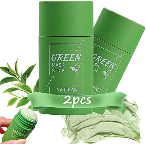 JSMAASER 2pcs Green Tea Mask Stick for Face, Natural Green Tea Mask, Deep Pore Cleansing, Oil Control Face Mask, Blackhead Remover, Green Tea Extract Clay Mask for All Skin Types of Men and Women