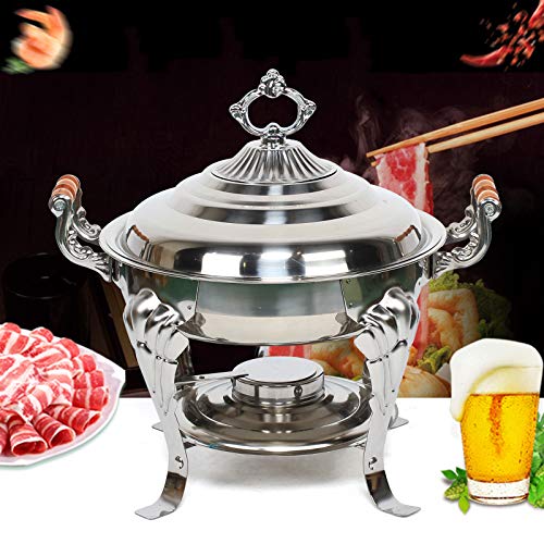 ACROSSPART Edelstahl Warmhaltebehälter Essen Rund Chafing Dish Speisenwärmer Wärmebehälter Runder Spirituskocher mit Holzgriff Lebensmittelisolierung Buffetwärmer für Party Catering Buffet – Bild 7