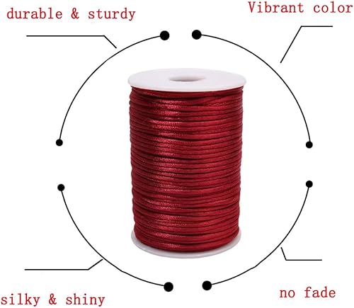 Miniatura 9 de Xiezyu - Cuerda de nailon satinado de 0.079 pulgadas para pulseras de macramé, nudos chinos, collares, fabricación de joyas, 109 yardas (verde