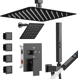 Shower System with Body Jets Matte Black, STARBATH 4 Way 12+6