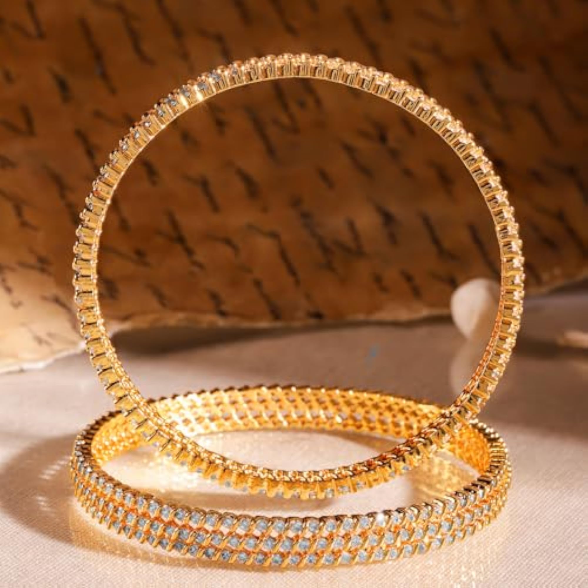 Elegant Cubic Zirconia Studded Bangle Set for Weddings & Festivities