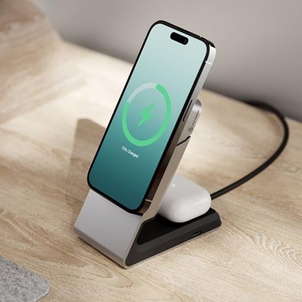 ALOGIC Matrix - Stazione di ricarica magnetica universale 2 in 1 per iPhone 15 Pro Max, 15 Pro, 15 Plus, 15,14, 13, 12, Airpods Pro, stazione di ricarica per dispositivi Apple, colore nero