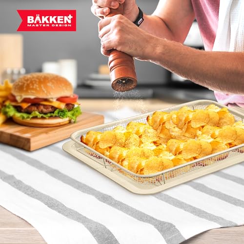 Bakken- Swiss Crisper Tray - 2-Piece Set – White Marble, Non-Stick Basket Design for Healthier Cooking in Regular Ovens - Achieve Perfectly Crispy Chips, Bacon and More by Bakken- Swiss - Image 7