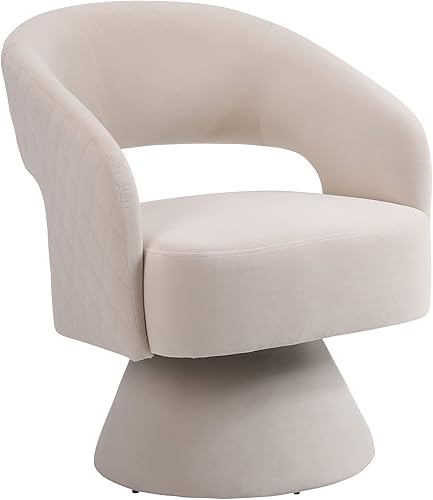 Miniatura 5 de SSLine Silla giratoria con diseño de barril, moderna silla tapizada para sala de estar, cómodo sofá individual de terciopelo con respaldo abierto y