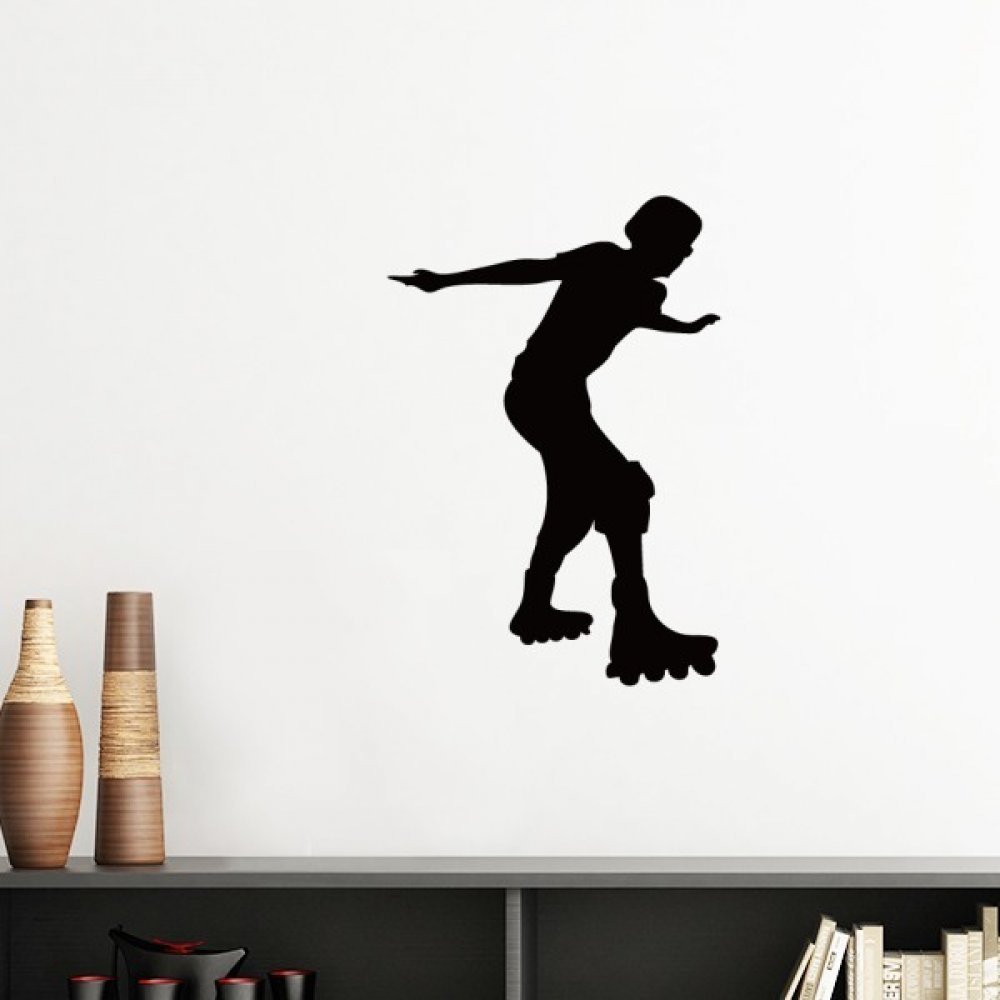 Sticker mural roller sport silhouette noir 40cm papier peint amovible chambre