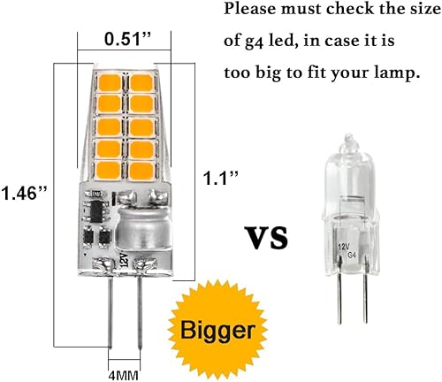 Miniatura 9 de Yosenmi Bombilla LED G4 G4 de 4 W, reemplazo de bombilla halógena G4 de 30 W, 12 V-24 V, 4000 K luz natural blanca no regulable, paquete de 10