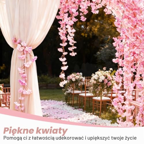 Girlanda ze sztucznych kwiatów wiśni, 5 sztuk, girlanda ze sztucznych kwiatów, girlanda na wesele, do ogrodu, dekoracji pokoju