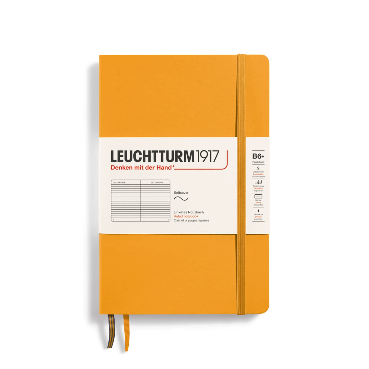 LEUCHTTURM1917 365641 Notebook Paperback (B6+), Softcover, 123 numbered pages, Rising Sun, Ruled