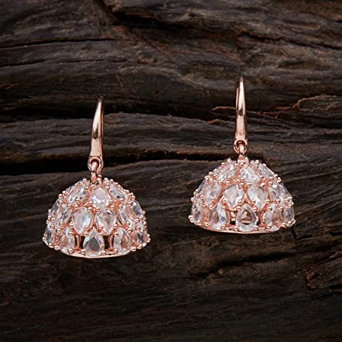 Image of KUSHAL'S Fashion Jewellery Jhumkas In Contemporary Style With Sparkling Zircon Stone Embellishments | Hook Jhumkas