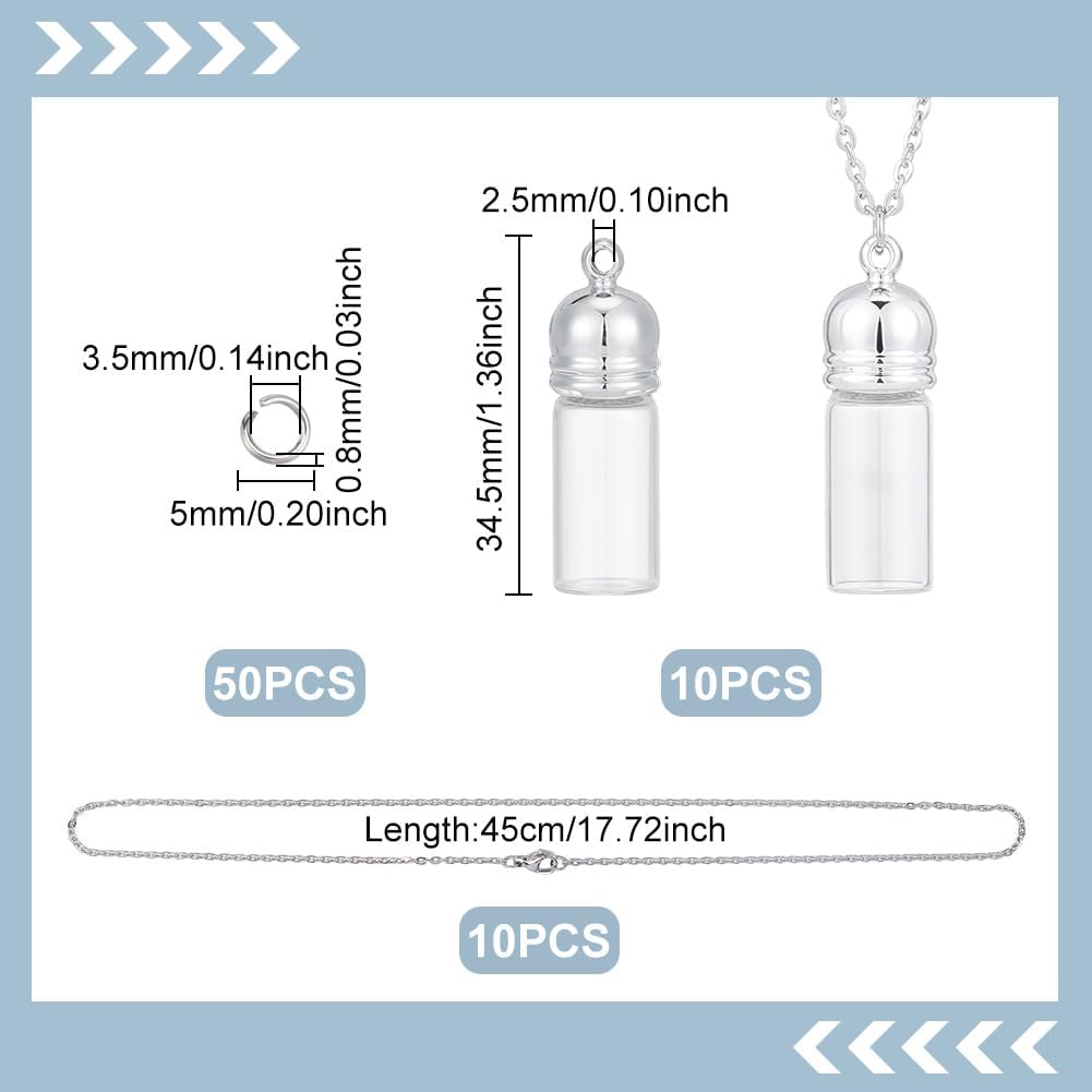 UNICRAFTALE 10 Sets Glass Vial Necklace Making Kit 17.7 Inch Glass Vial Pendant Necklace Wish Bottles Hourglass Memorial Keepsake Cremation Ashes Holder Memory Container for DIY - Image 3