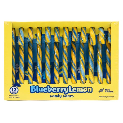Blueberry Lemon Candy Canes, 12 Count, Sweet, Tart, and Fruity Christmas Hard Candy, Holiday, Tree Hanger