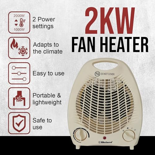 Belaco Fan Heater 2 Heat Settings 1000/2000W Electric Heaters Overheat Protection BFH21C Belaco Fan Heater 2 Heat Settings 1000/2000W Electric Heaters Overheat Protection BFH21C