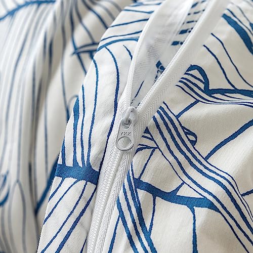 SUSYBAO Tropical Botanical Duvet Cover Queen 100% Cotton 3 Pcs Set 1 Coastal Blue White Plant Duvet Cover with Zipper Ties 2 Pillowcases Hawaiian Monstera Leaves Print Bedding Set Soft Breathable - Image 4