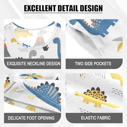 Dinosaur Volcano White Pajama Set Short Sleeve Pajamas Shorts Sets Cotton PJS 2 Piece Clothes Set4